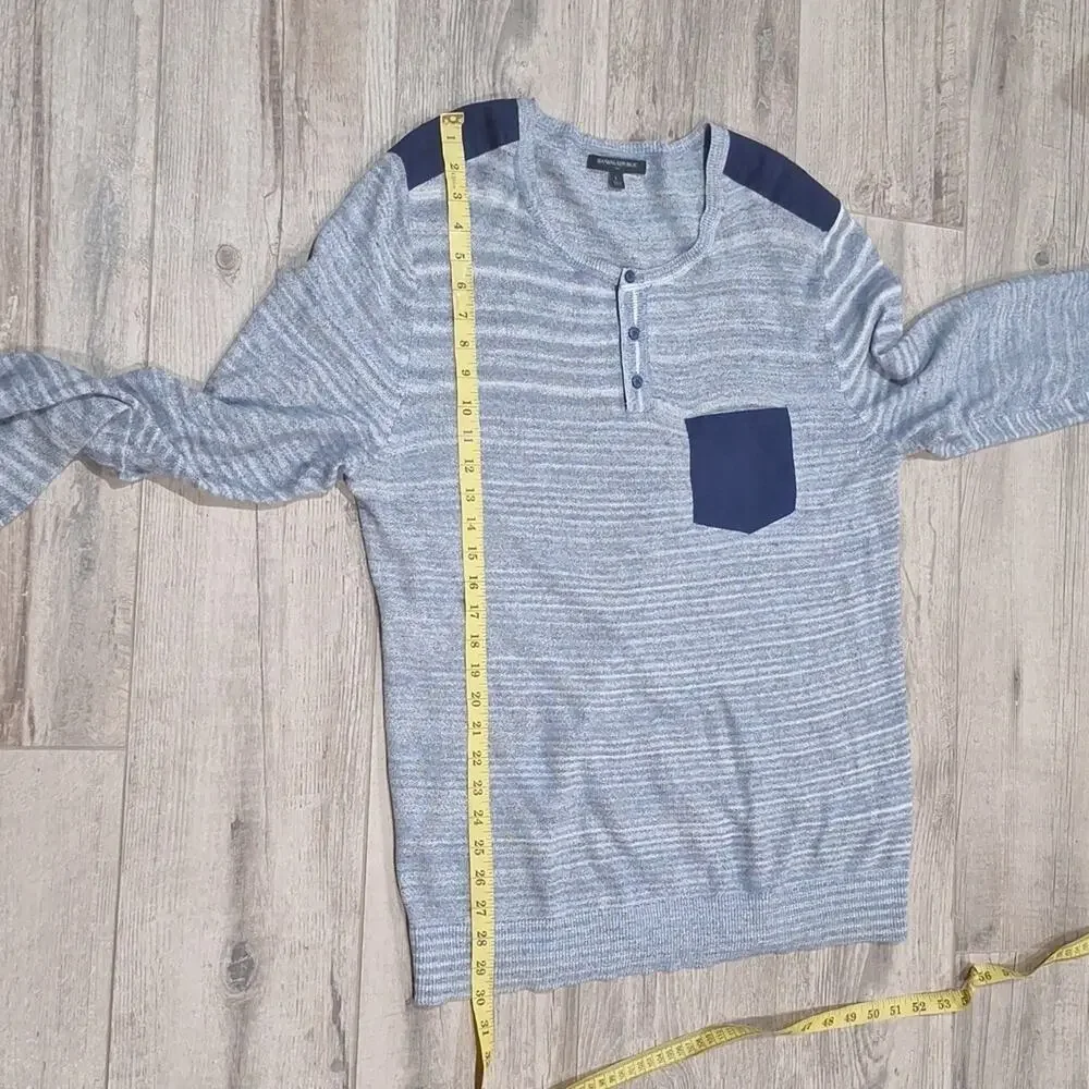 Banana Republic Henley Blue, White Stripey Sweater Sz L #1238